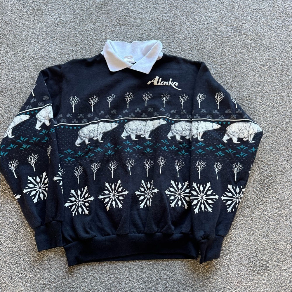 Vintage AOP Black Polar Bear Sweater